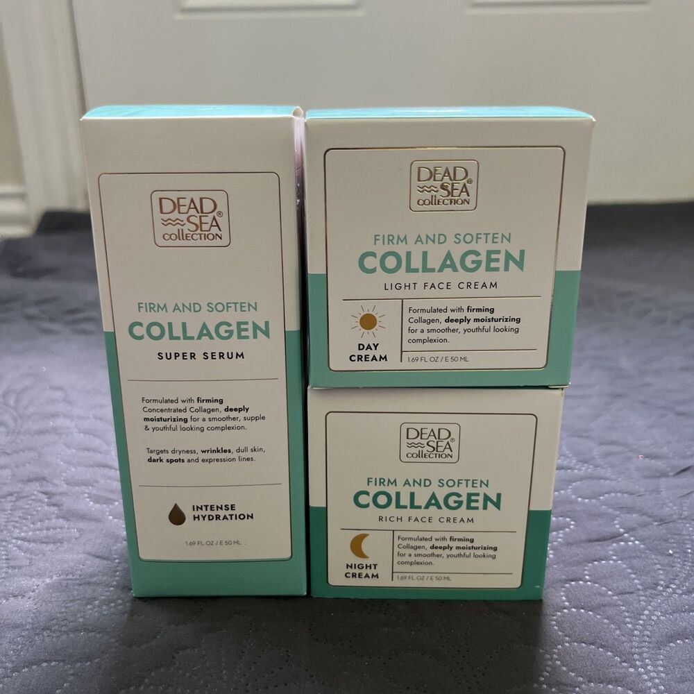 Dead Sea Collection Collagen Skincare Set Super Serum +Day & Night Cream 3pc Set